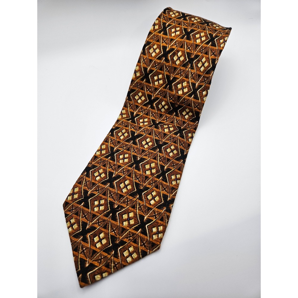 Omaggio by Robert Talbott Mens Silk Tie Brown‎ Gold Geometric Italy Design 21203